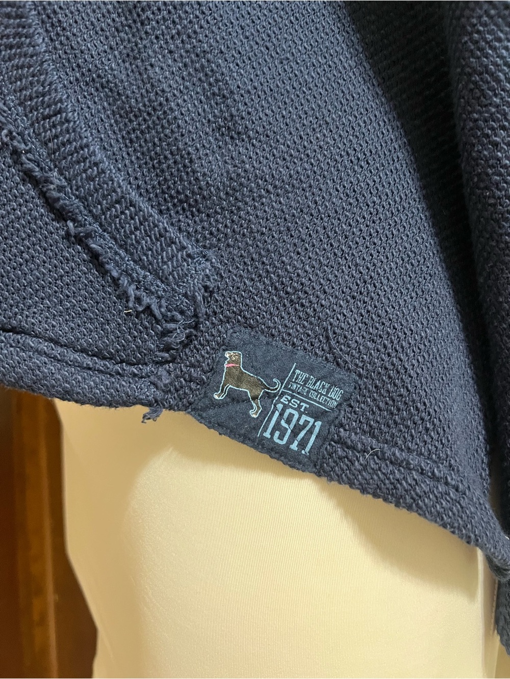 The Black Dog Brand L Navy Blue Distressed Hooded Sweater Oversized Boho Casual - Picture 8 of 9
